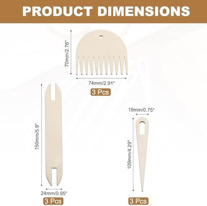 MECCANIXITY Hand Loom Stick Set, 3pcs Knitting Tools Including Wood Weaving Crochet Needle Wooden Shuttle Wood Weaving Comb for Knitting Crafts - Image 2