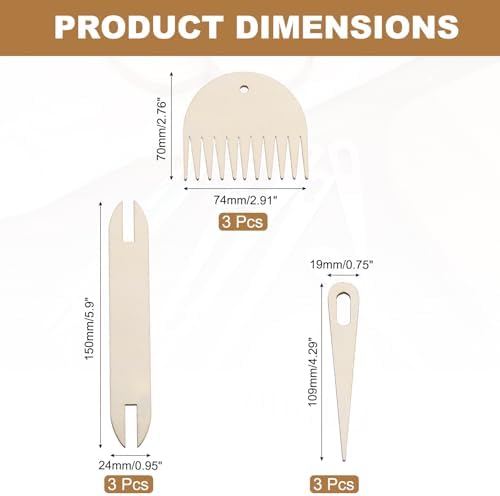 MECCANIXITY Hand Loom Stick Set, 9pcs Knitting Tools Including Wood Weaving Crochet Needle Wooden Shuttle Wood Weaving Comb for Knitting Crafts - Image 2