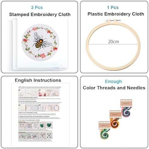 Konrisa Embroidery Kits for Adults Beginner, European Style Bees Collect Honey Stamped Embroidery Starter Kit,DIY Sewing Practice, Needlepoint Cross Stitch Kit,Set of 3 - Image 2
