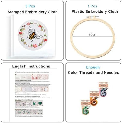 Konrisa Embroidery Kits for Adults Beginner, European Style Bees Collect Honey Stamped Embroidery Starter Kit,DIY Sewing Practice, Needlepoint Cross Stitch Kit,Set of 3 - Image 2