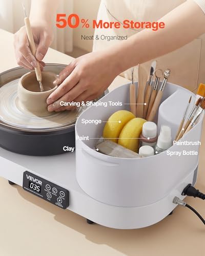 VEVOR Pottery Wheel for Adults, 11" Aluminum Turntable, 450W Electric Table Top Pottery Wheel with Foot Pedal, 30-300 RPM Adjustable Speed, Aluminum Body, for Beginners, DIY Clay Art Craft, White - Image 6