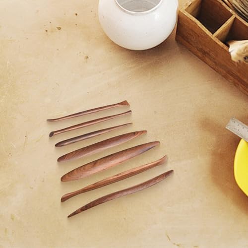 7-Piece Mahogany Clay for SCULPTURE Tools Set, Hand-Carved Redwood Pottery Modeling Kit for Ceramics Art, 14.7-18.5cm - Image 7