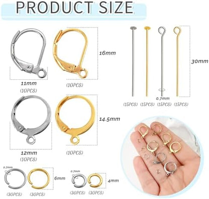 TOAOB 200pcs French Earring Hooks with Head Pins and Jump Rings - Image 2