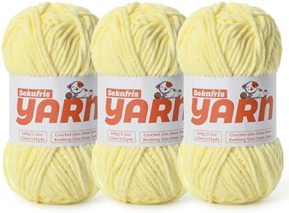 3 Pack Plush Chunky Chenille Yarn for Crocheting, Soft Fluffy Velvet Yarn for Crocheting, Fuzzy Baby Blanket Knitting Yarn, 300g/393yds Bulky Amigurumi Yarns（3 Lemon Yellow） by Sekafris