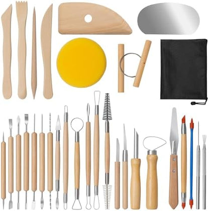 Amrules 31 Pcs Polymer Clay Sculpting Tools Kit for Adults, Light Yellow by Amrules