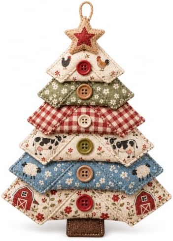 Layered Fabric Tree Ornament DIY Sewing Kit, Halloween Quilted Patchwork Seasonal Tree Kit with Button & Hanging, Festive Holiday Seasonal Handmade Art Kit for Adults Beginner(Farm) by Unknown