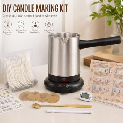 KQU Electric Wax Melting Pot with Thermomete & Wick Tools for Candle Making - Image 2
