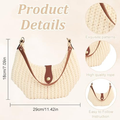 BEUNITONE Crochet Bag Kit for Adults: Complete Crochet Supplies to Make a Tote Bag DIY Handbags for Gifts (Beige) - Image 3