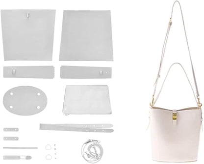 POPSEWING Leather Simple Bucket Crossbody Bag Kits, DIY Shoulder Purse with Sewing Kit, DIY Handmade Bag Kit for Mom Girlfriend (White)
