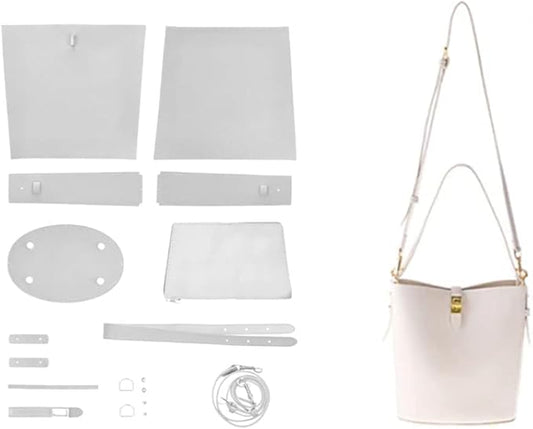 POPSEWING Leather Simple Bucket Crossbody Bag Kits, DIY Shoulder Purse with Sewing Kit, DIY Handmade Bag Kit for Mom Girlfriend (White)