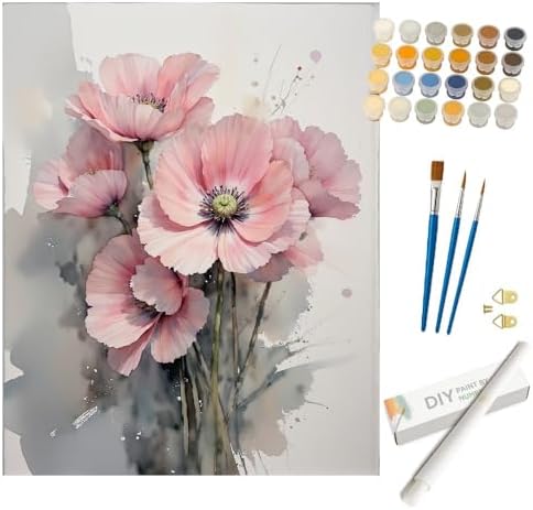 DecorFriday Floral Art Paint by Numbers Kit for Adults - DIY Pink Poppy Flower Bouquet Painting on Rolled Canvas 16x20 Inches, Acrylic Paint Set, Suitable for Beginners, Wall Art for Home or Gifts by Unknown