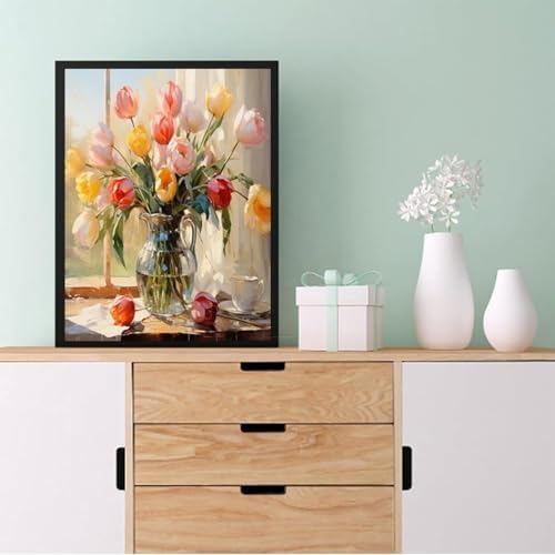 Eiazuiks Stamping Cross Stitch Kit, Tulip Counting Cross Stitch Kit for Adult Beginners, Full Line DIY Stitching Kit for Home Decor Cross Stitch Patterns 12x16 inches - Image 4