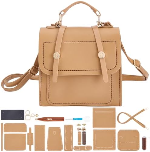 WEBEEDY DIY PU Leather Shoulder Bag Making Kit All Materials Leather Craft Purse Handbag Sewing Kit with Handles and Strap, DIY Your Own Handle Bag Purse for Summer Holiday Travel, 7.9x3.9x7.9 inch by WEBEEDY