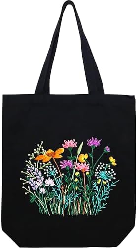 Canvas Tote Bag Embroidery Kit with Pattern, Beginner Embroidery Kits for Adults, Arts and DIY Crafts Embroidery Starter kit, Include Stamped Embroidery Bag, Embroidery Hoops, Color Threads and Tool. by MAMUNU