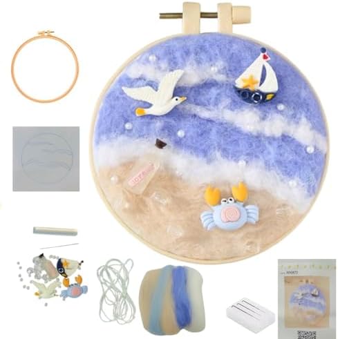 Hilsayum Wool Painting Kit Needle Felting Kit Wool Felt Painting Gifts for Adults,Needle Felt Supplies for Beginners,Home Decoration (Beach) by Hilsayum
