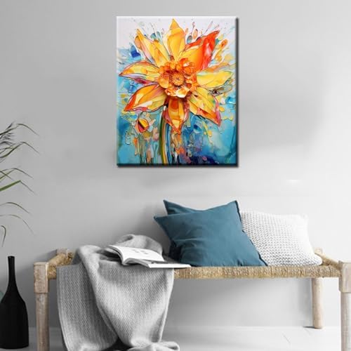 Daffodil Paint by Number Ffor Kids and Adults Beginner，Gardens Paint by Number Kits on Canvas, Spring Wall Art Prints Canvas DIY Gift Oil Painting,Home Wall Decor，(DIY Frame - Image 3