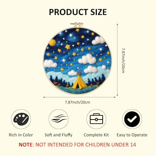 Zovylks Natural Landscape Needle Felting Kits Beginners, 7.9 Inch DIY Wool Felting Painting Starter Kit, Needle Felt Set for Home Decor with Foam Pad, Instructions (Camping) - Image 2