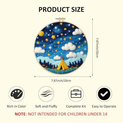 Zovylks Natural Landscape Needle Felting Kits Beginners, 7.9 Inch DIY Wool Felting Painting Starter Kit, Needle Felt Set for Home Decor with Foam Pad, Instructions (Camping) - Image 2
