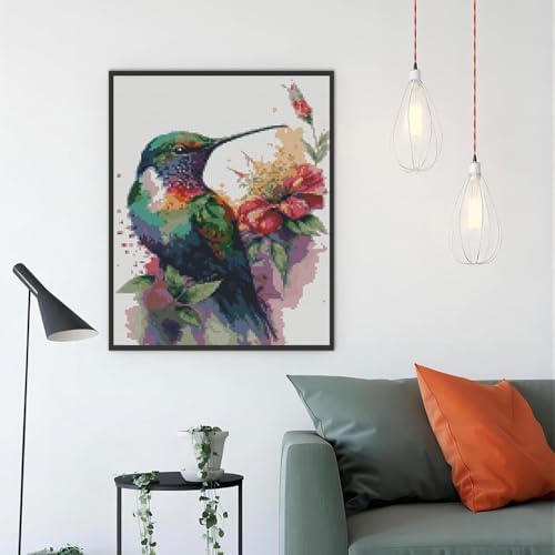 Hummingbird Stamped Cross Stitch Kits，Needlepoint Cross-Stitch Patterns Dimensions Needlecrafts Embroidery Kits，DIY Art Bird Home Wall Decor Perfect for Relaxation 15.7x11.8 Inches - Image 4