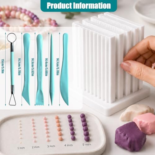 Polymer Clay Bead Roller Set 1-5mm, Dual-Sided Mini Ball Maker with Storage Stand, Professional Clay Bead Rolling Shaper Tool with 5Pcs Sculpting Tools for DIY Jewelry Earrings - Image 4