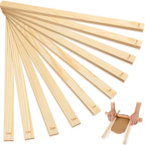 Sasylvia 10 Pcs Clay Pottery Rolling Pin Guides,5 Size Lengthen,Wood Color by Sasylvia