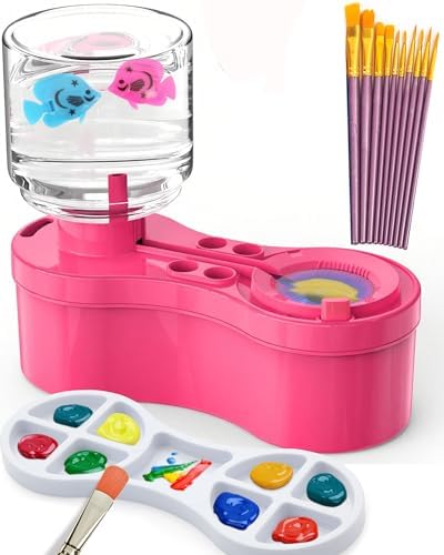 Paint Brush Cleaners, with Paint Palette and Brush Holder for Watercolor/Oil Acrylic and Water-Based Paints, Portable Paint Station & Rinsing Tool,Gift for Kids/Adults/Artist/Beginners Red by proke