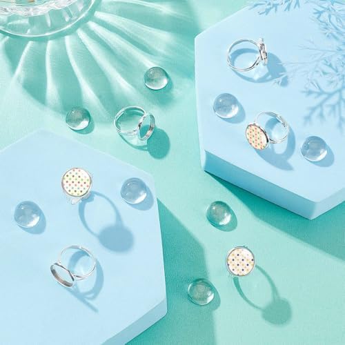 SUNNYCLUE 80pcs Cabochon Ring Blanks Adjustable Ring Base 14mm Glass Cabochons Blank Bezel Trays Flat Tray Rings Settings Cabochon Finger Rings for Jewelry Making Kit Women Adult DIY Crafts Supplies - Image 5