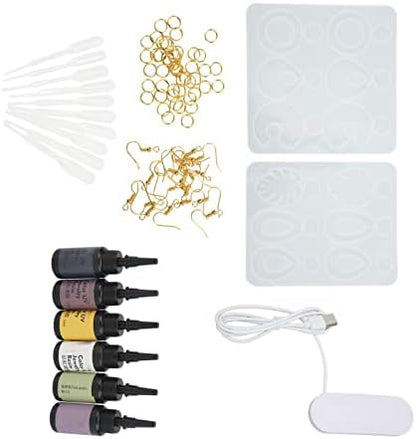 ChiweiJ Resin Earring Mold Set with Lamp and Glue, Silicone Jewelry Making Kit for DIY Earrings Pendants, Includes Ear Hooks Rings, for Crafting Unique Gifts - Image 6