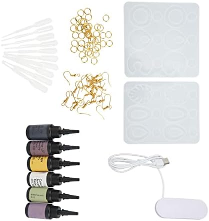 Resin Earring Mold Set with Lamp, DIY Jewelry Making Kit, 10 Straws 6 Color Glue 50 Gold Rings 20 Ear Hooks, Silicone for Resin Earrings Pendants Crafting - Image 2