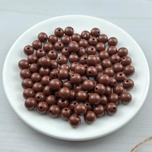100pcs Acrylic Round Beads for Crafts 12mm Resin Candy Color Spacer Beads with Hole for Jewelry Making Sewing Crafts Decoration Necklaces Bracelets Earrings Supplies(Brown) - Image 2