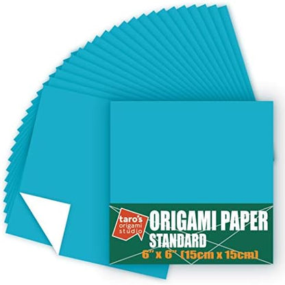 [Taro's Origami Studio] Standard 6 Inch One Sided Single Color (Light Blue) 50 Sheets (All Same Color) Square Easy Fold Premium Japanese Paper for Beginner (Made in Japan) by TAROSORIGAMISTUDIO