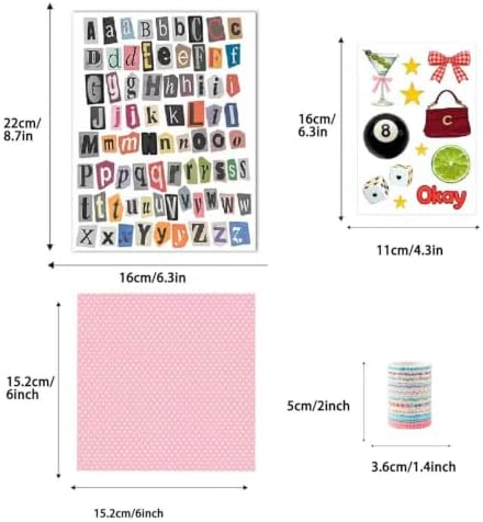Scrapbook Supplies Kit 12 Sheets 6x6 Inch Scrapbook Paper 4 Letter Sticker Sheets 10 Washi Tape 8 Decorative Sticker Sheets for Scrapbooking Journaling Diary and Junk Journal Crafts (Girly) - Image 4