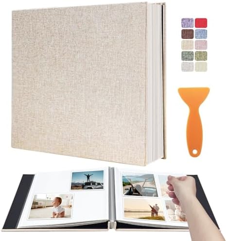 Large Photo Album Scrapbook, Holds 4x6, 8x10 Pictures, Self-Adhesive Pages for Baby, Wedding, Travel & Family Memories, Includes Metallic Pen & Scraper, DIY Memory Book for Gifts 13"x12.8" 60 Pages by HoneyTolly