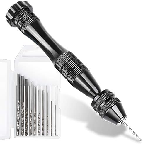 LEOBRO Hand Drill for Resin Molds, 12 cm Black Pin Vise with 10 PCS Steel Drill Bits (0.8-3mm), for Drilling Holes in Epoxy Resin, Polymer Clay, Wood, Making Jewelry Keychain Pendant by LEOBRO