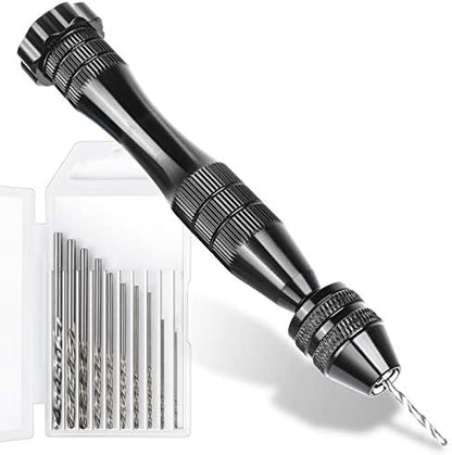 LEOBRO Hand Drill for Resin Molds, 12 cm Black Pin Vise with 10 PCS Steel Drill Bits (0.8-3mm), for Drilling Holes in Epoxy Resin, Polymer Clay, Wood, Making Jewelry Keychain Pendant by LEOBRO