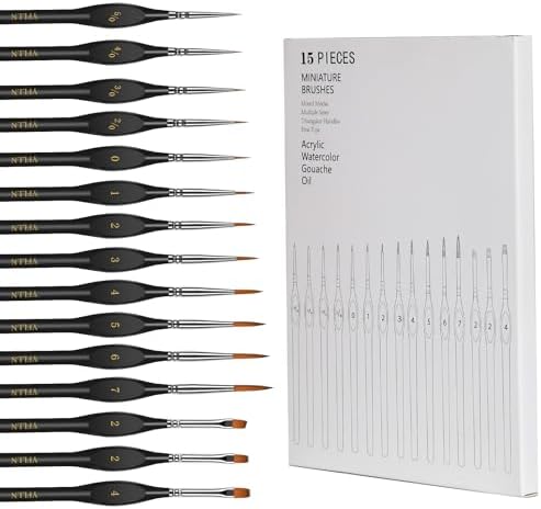 Miniature Paint Brushes, 15PCS Model Brushes Detail Paint Brush Set, Fine Detailing for Watercolor, Oil, Face, Acrylic, Nail, Line Drawing, Scale Model Painting（Black） by Unknown