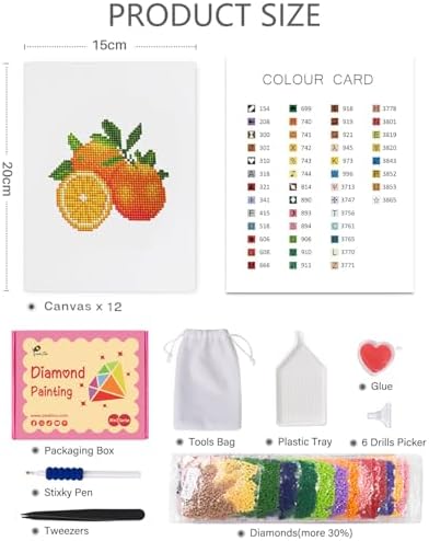 PeakLuv 12 Pcs Small Diamond Art Kits, Fruit Mini Diamond Painting Kits for Adults Beginners, 5D DIY Square Drill Diamond Dots, Quickly Finishable Mini Gem Art for Home Wall Desktop Decor, 6X7in - Image 3