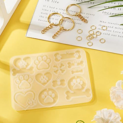 Resin Keychain Mold Epoxy Resin Molds for Keychain Making 1Pc Bone Dog Paw Heart Silicone Pendant Mold for Jewelry Making with 10Pcs Key Rings, 30Pcs Jump Rings - Image 7