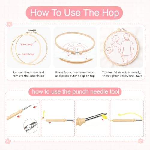 BEUNITONE 2 Pcs Sweet Couple Wedding Punch Needle Kits for Adults Beginner - Image 4
