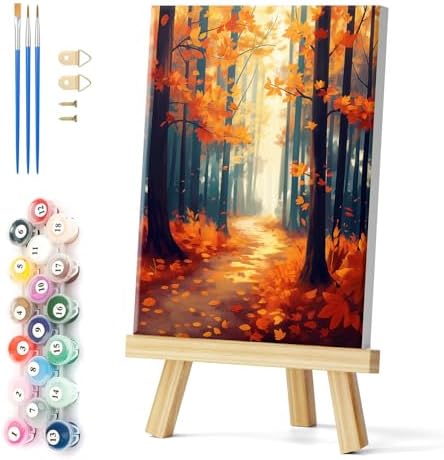 Natuyalo Framed Paint by Number Kits for Adults Beginners, Forest Path Easy Acrylic Adult Paint by Number Kits, Autumn Landscape DIY Painting by Numbers Kits with Frame 12x16 Inch by Natuyalo