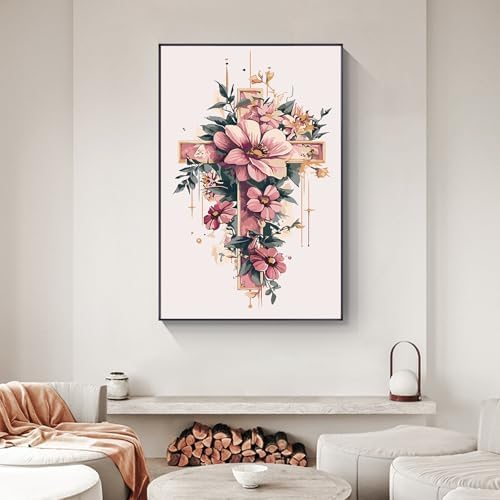 Yezavesu Framed Paint by Numbers Kit for Adults Beginner & Kids Ages 8-12, Cross Flower Paint by Numbers with Frame, DIY Number Painting for Adults Cross Flower for Home Wall Decor Gift 8X 12 inch - Image 2