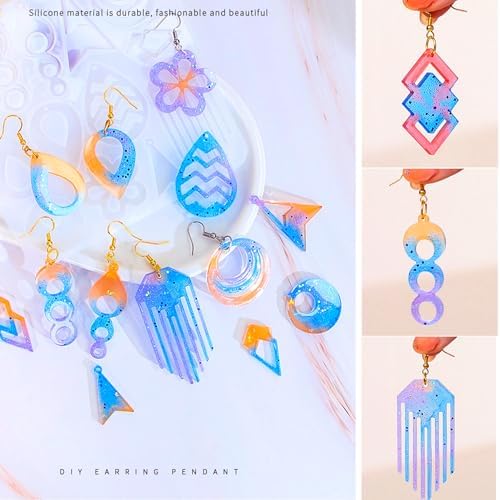 104Pcs Geometric Resin Earring Molds Kit, Irregular Shaped Earrings Silicone Mold for Epoxy Resin Dangle Drop Jewelry Molds Making Kit with 100 Earring Hook for Earrings Necklace Pendants (clear) - Image 6