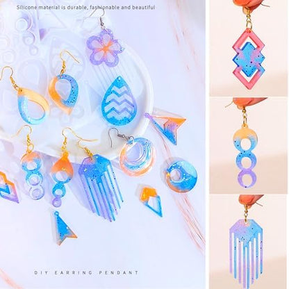 104Pcs Geometric Resin Earring Molds Kit, Irregular Shaped Earrings Silicone Mold for Epoxy Resin Dangle Drop Jewelry Molds Making Kit with 100 Earring Hook for Earrings Necklace Pendants (clear) - Image 6