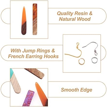 Cheriswelry Resin Wood Earring Making Kit 18Pcs 44-51.5mm Teardrop Rectangle Resin Walnut Wood Pendants with 60Pcs Earring Hooks 60Pcs 7x0.8mm Jump Rings for DIY Dangle Earring - Image 4