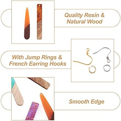 Cheriswelry Resin Wood Earring Making Kit 18Pcs 44-51.5mm Teardrop Rectangle Resin Walnut Wood Pendants with 60Pcs Earring Hooks 60Pcs 7x0.8mm Jump Rings for DIY Dangle Earring - Image 4