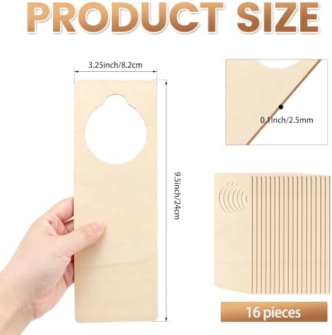 16 PCS 9.5"x 3.25" x 0.1" Unfinished Wooden Door Knob Hangers - Blank for DIY Crafts, Ideal for Home, Hotel & Office Decor - Image 2