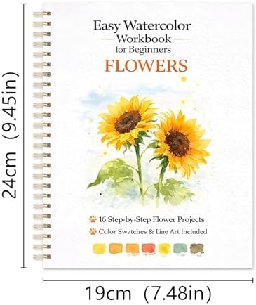 Watercolor Workbook for Beginners – Flowers, 16 Original Watercolor Projects, Lay-Flat Watercolor Paper Book(9.45 × 7.48 in), Water Coloring Book for Adults, Art Gift - Image 2