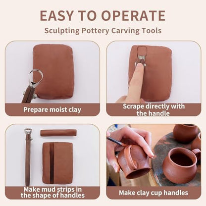 Sthmeyue Mug Handle Carving Tool, Pottery Handle Making Tools Set,5 PCS Walnut Wood Handle Sculpting & Carving Tools, Durable & Comfortable, Ideal for Shaping Clay Cup Handles - Image 5