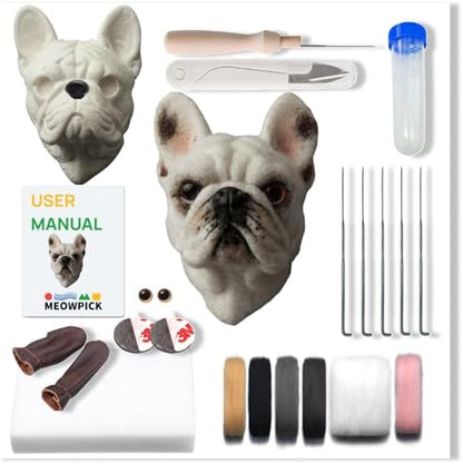 MeowPick Dog Head Needle Felting Kit with Upgraded Breed-Specific Mold - Complete DIY Wool Felting Starter Set for Beginners (French Bulldog) by MEOWPICK