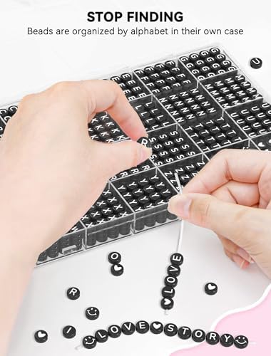 ARTDOT 1400 Pieces Letter Beads for Friendship Bracelets Making Kit, 28 Styles Assortment Jewelry Making Supplies Alphabet Beads Set with Cases Preppy Crafts Gifts, White Black Box Packed - Image 2
